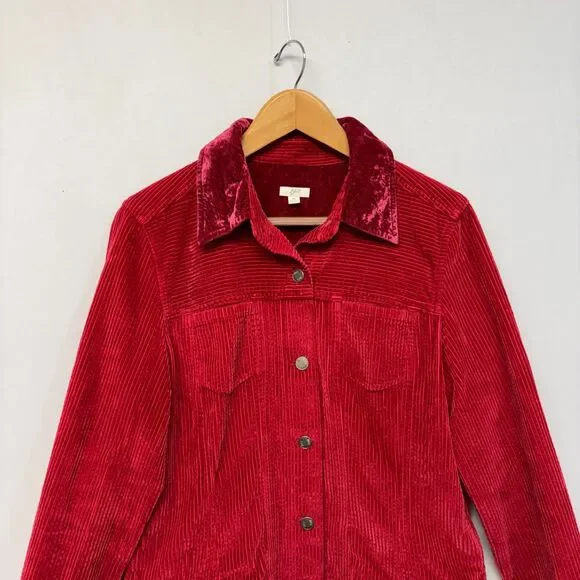 J Jill Women Corduroy Jacket Size Medium Red C036 -29 - Picture 10 of 16